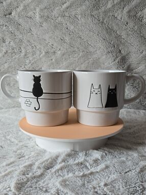 Signature White Ceramic Mug with 'I Love Cats' Print Set Of 2